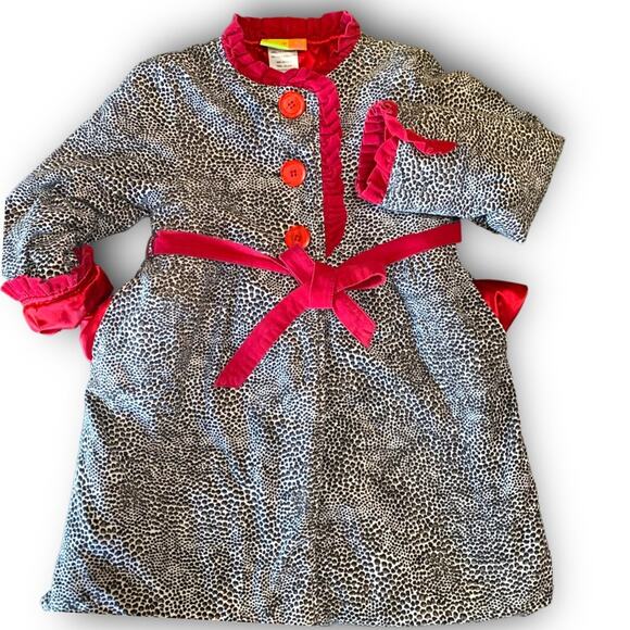 Size 5 Girls Jacket Animal Print Leopard Coat Penelope Mack red black white - Picture 1 of 14